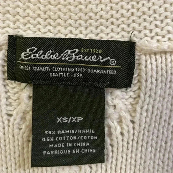 ❤️2/$30❤️[XS]Eddie Bauer Cable Knit Sweater Open Cardigan Capped  Sleeve linen - Picture 2 of 6